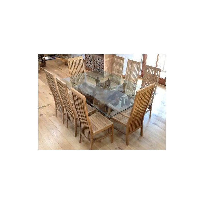1.8m Reclaimed Teak Root Rectangular Dining Table with 6 Vikka Chairs & 2 Armchairs